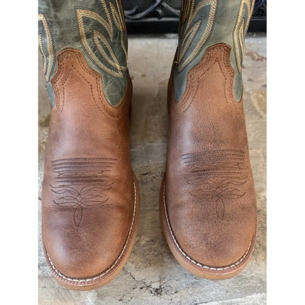 Justin SE7533 Rendon Western Cowboy Boots Brown Green Square Toe Men's 9D